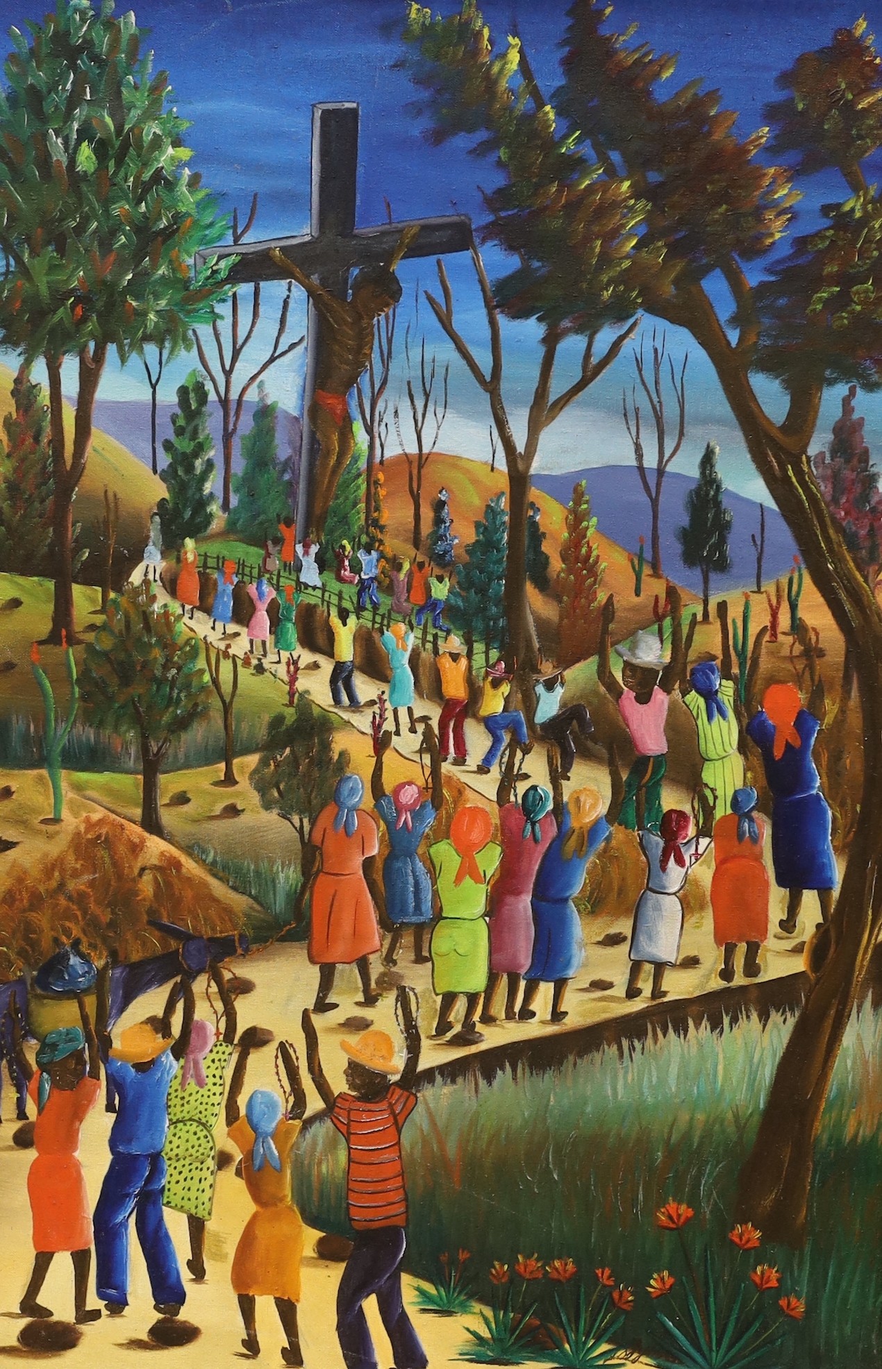 Nader's Art Gallery, Haiti, oil on canvas, 'The Crucifixion', indistinctly signed, 60 x 40cm